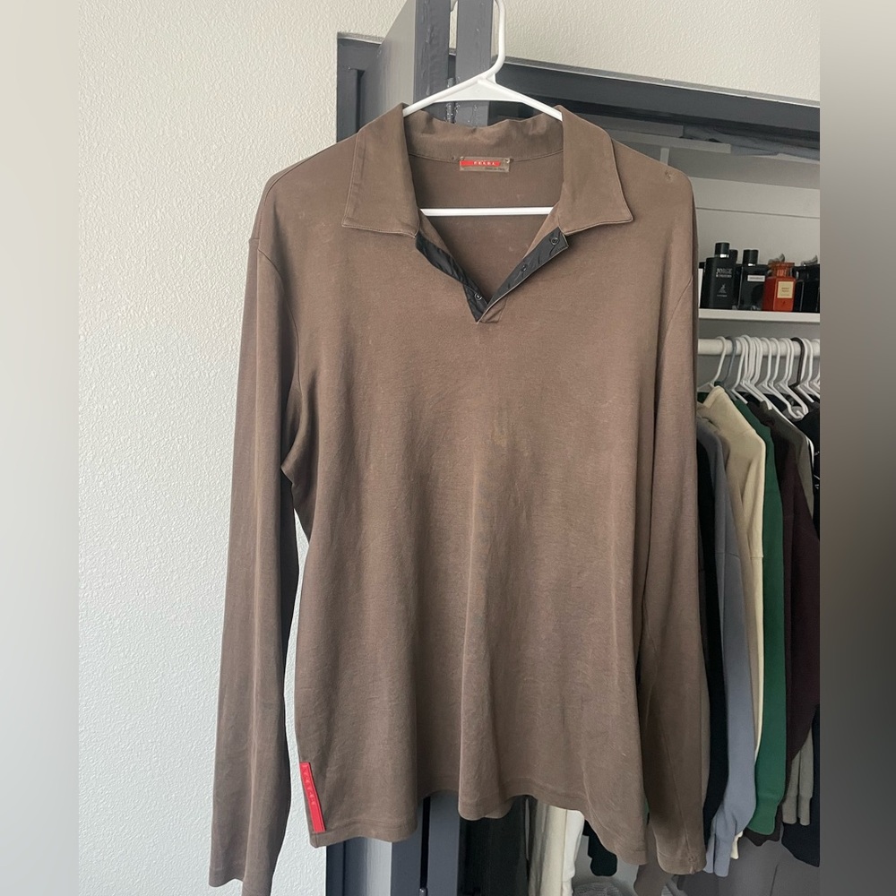 Prada Longsleeve Polo Shirt Brown Large